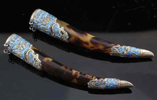 A pair of early 20th century Chinese silver and enamel
