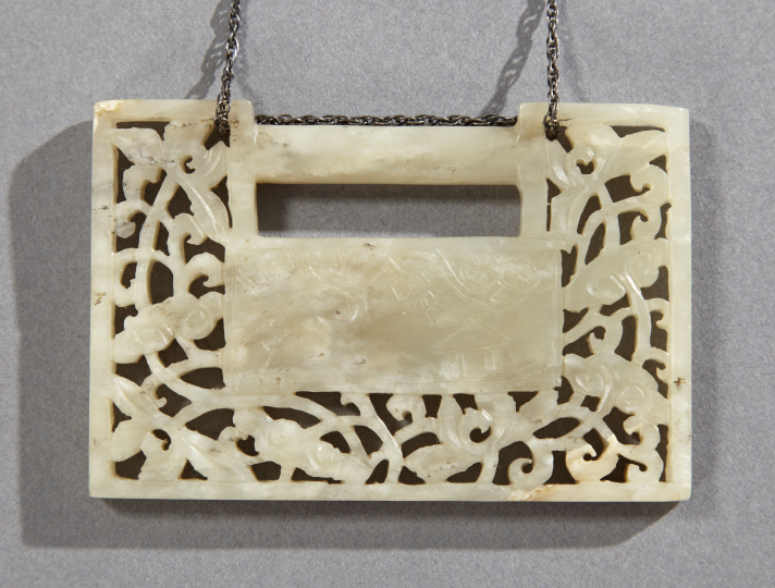 Chinese Carved White Jade Pendant Plaque ca 1920 in the