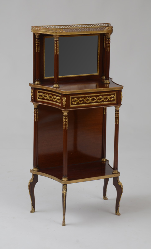 LOUIS XV XVI STYLE GILT BRONZE MOUNTED MAHOGANY BONHEUR DU