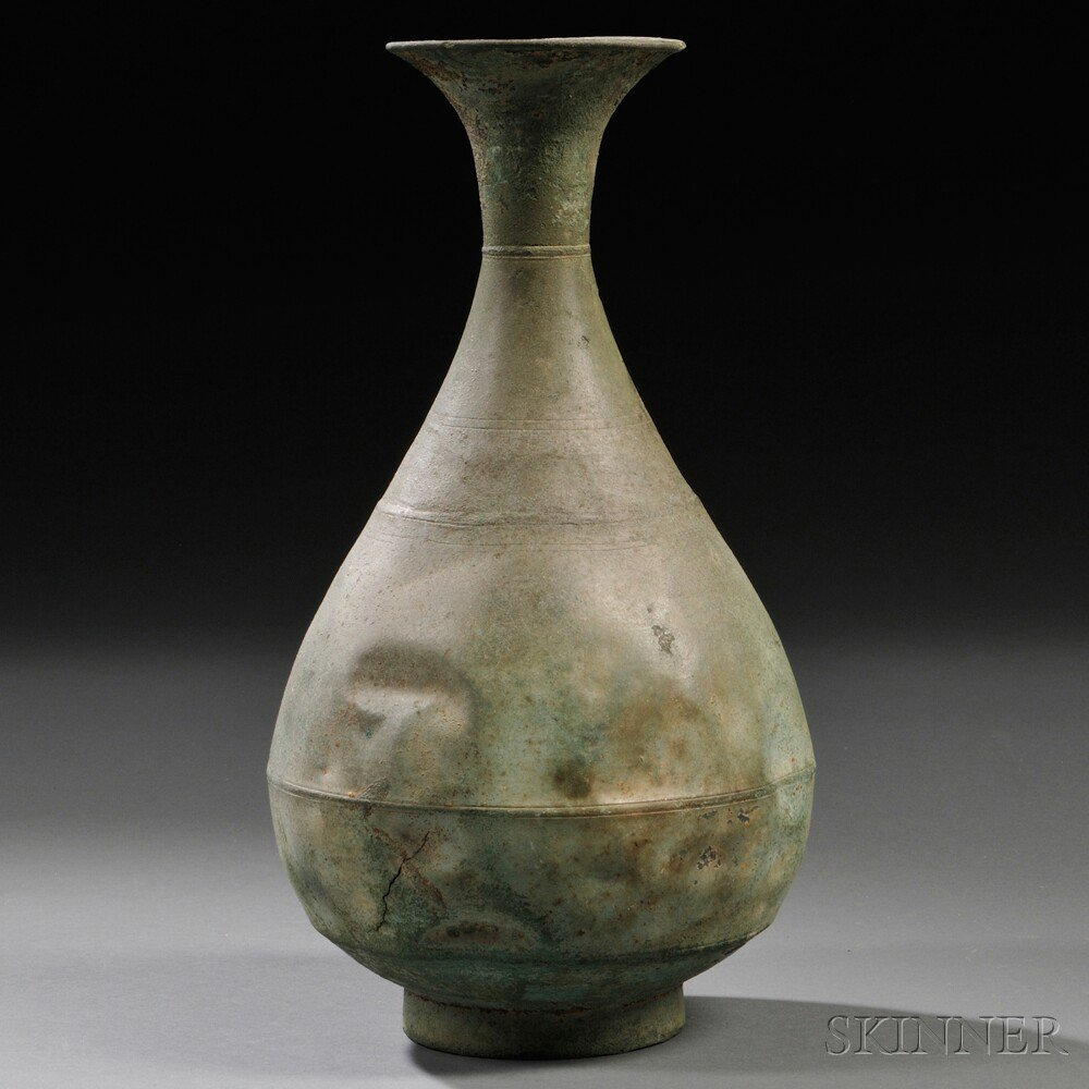 Bronze Pear shaped Bottle Korea possibly Goryeo period with trumpet
