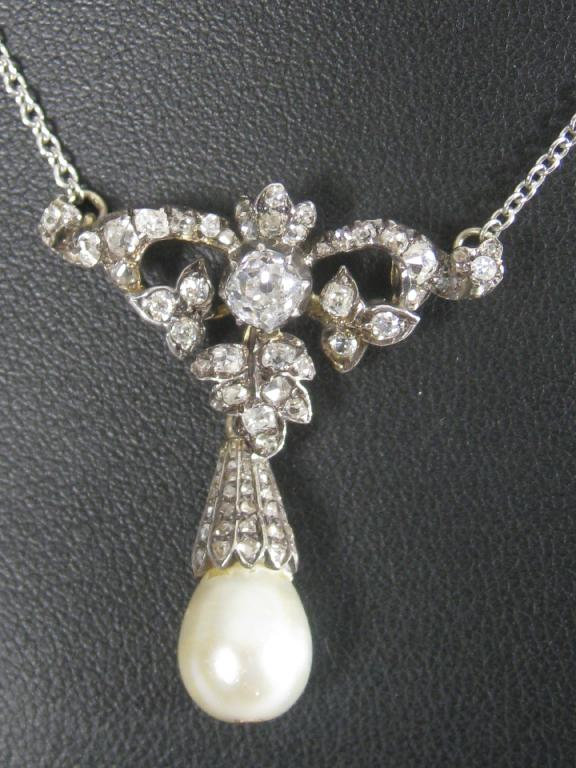 An Edwardian Diamond and Pearl Pendant Necklace circa 1900 the