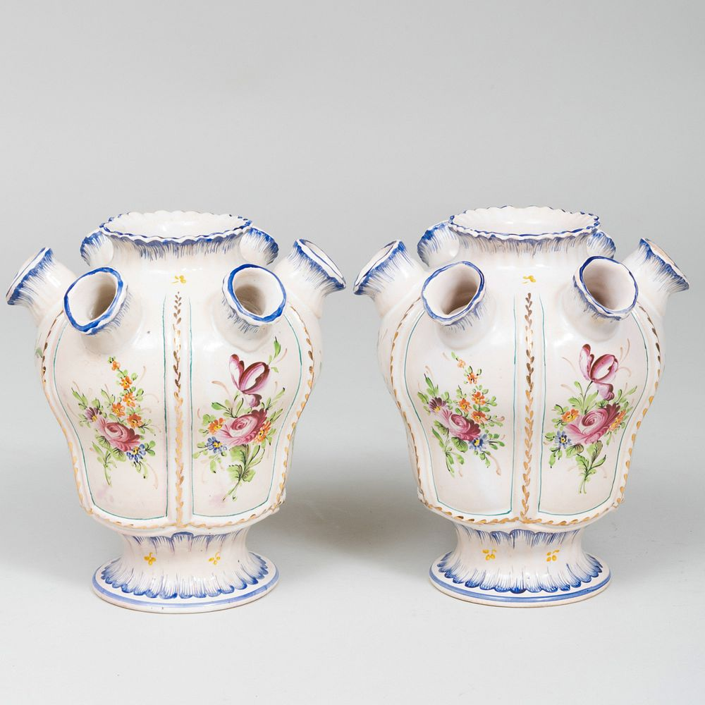 Pair of French Faience Bulb Pots Black painted mark 7