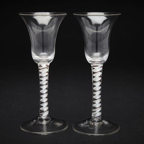 Pair of English Colour Twist Stemmed Wine Glasses c 1760