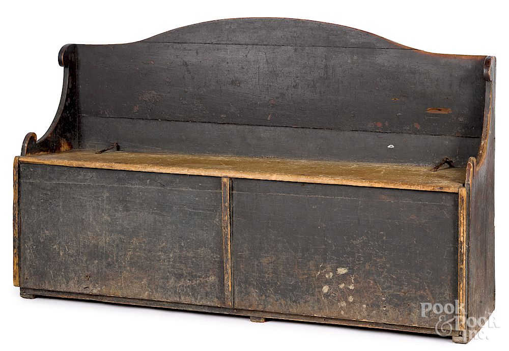 Painted pine settle bench 19th c Painted pine settle bench