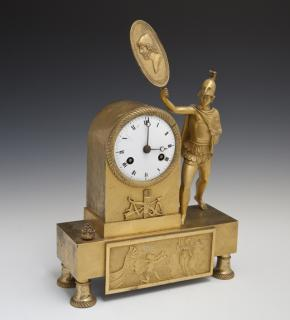 French Gilt Bronze Figural Mantel Clock c 1840 the arched