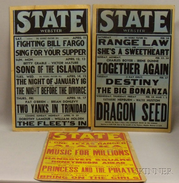 Three State Theater Movie Window Cards Webster Massachusetts 1930s 40s
