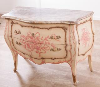 Marcel Tartaglia Marble Top Bombe Commode Custom hand painted two