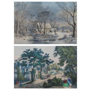 Two 19th C Hand colored Lithographs A Currier Ives Publishers