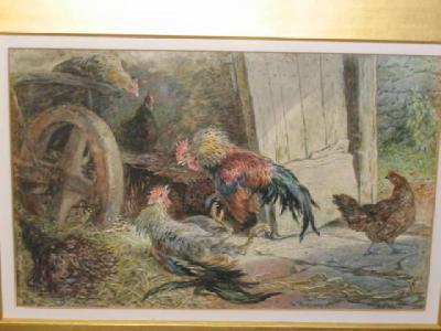 GEORGE HICKIN fl 1858 1877 Cock Fight in a Barn