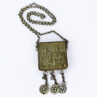 19th Century or Earlier Greek Silver Icon Reliquary Necklace Unsigned