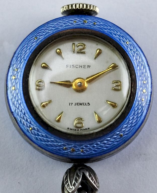 Sterling Silver Working Enamel Swiss Pendant Watch Fine vintage enamel