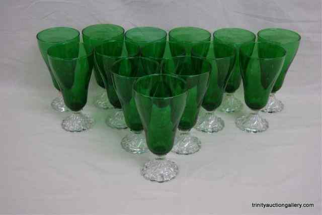 14 Anchor Hocking Forest Green Glass Tea StemsIn the Bubble