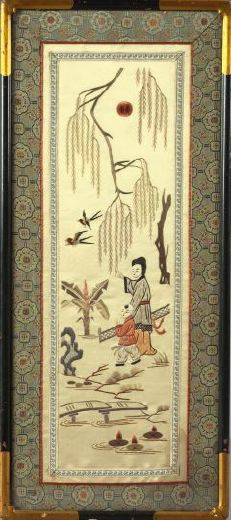 Chinese Embroidered Silk Panel first quarter 20th century depicting a