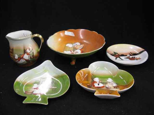 5 pcs Royal Bayreuth Sunbonnet Babies porcelain creamer footed dish