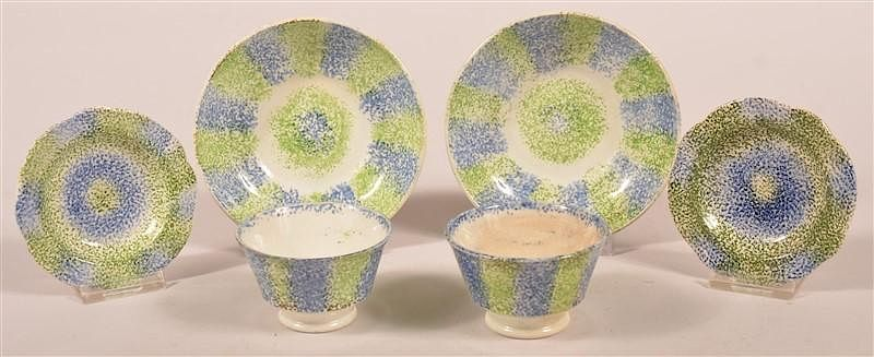 Four Pieces of Green and Blue Rainbow Spatter Four Pieces