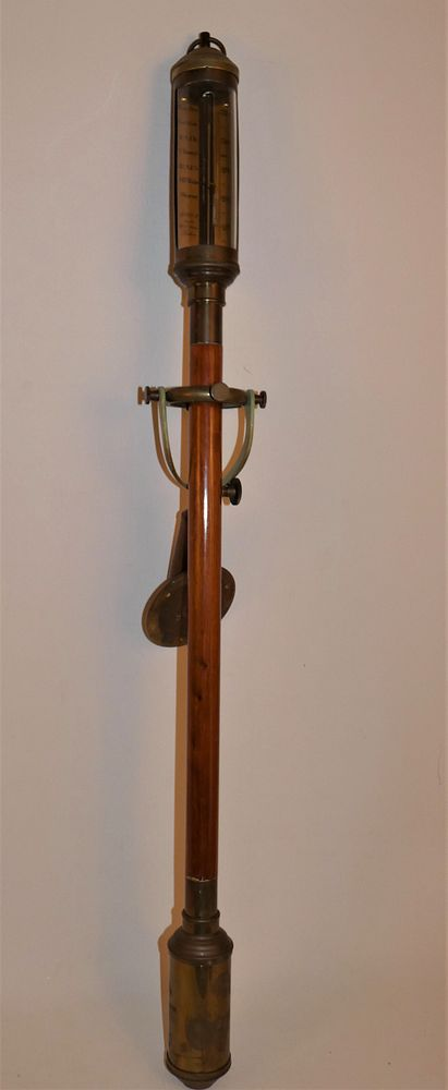 MARINE BAROMETER ON GIMBAL Nice quality brass and wood marine