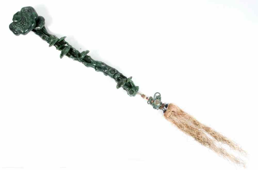 JADE SCEPTRE Spinach Jade Ruyi or Buddhist Sceptre in the