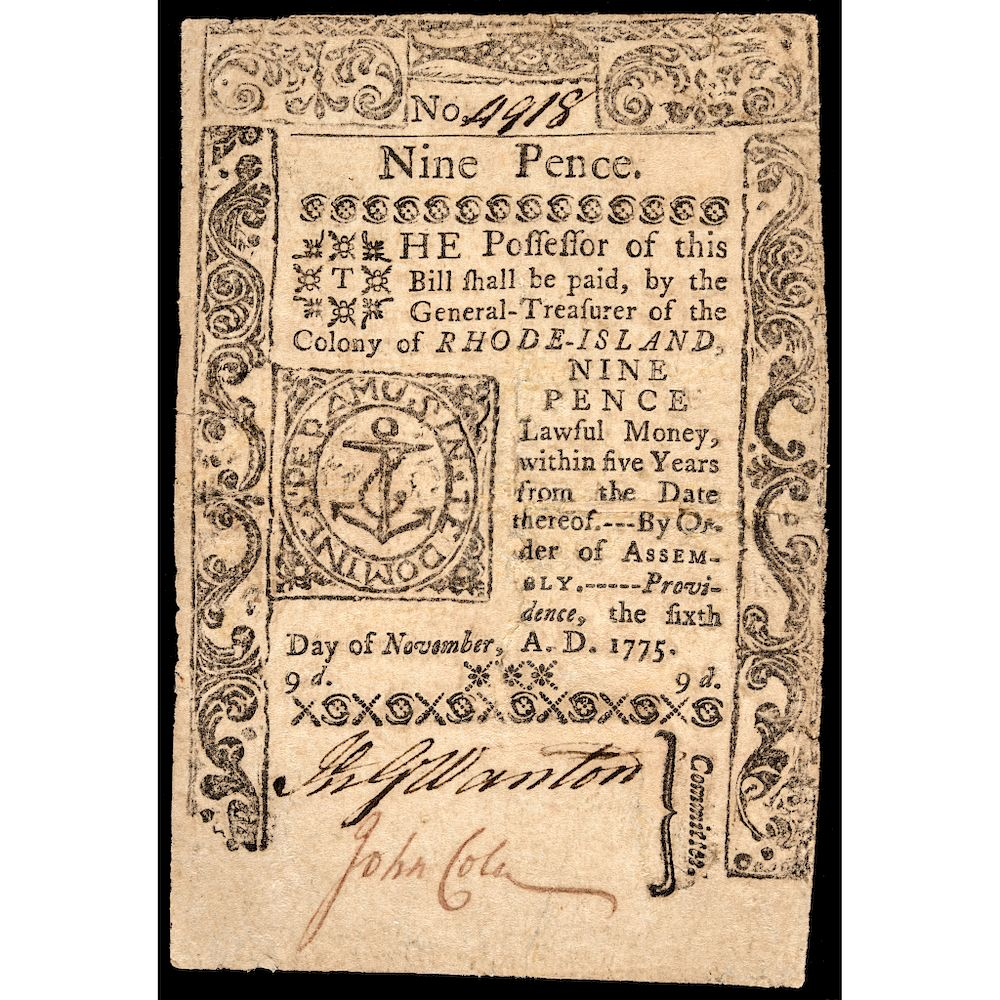 Colonial Currency Note RI November 6 1775 Nine Pence PASS