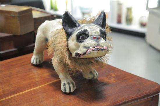 PAPIER MACHE BARKING FRENCH BULLDOG PULL TOY France c 1890