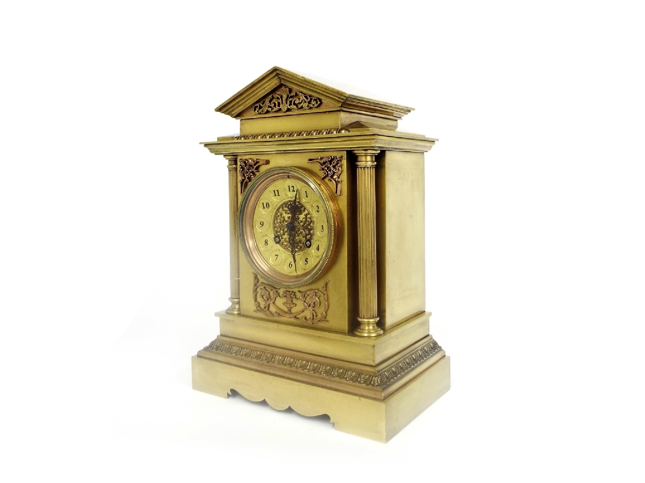 French brass two train mantel clock the Japy Freres movement
