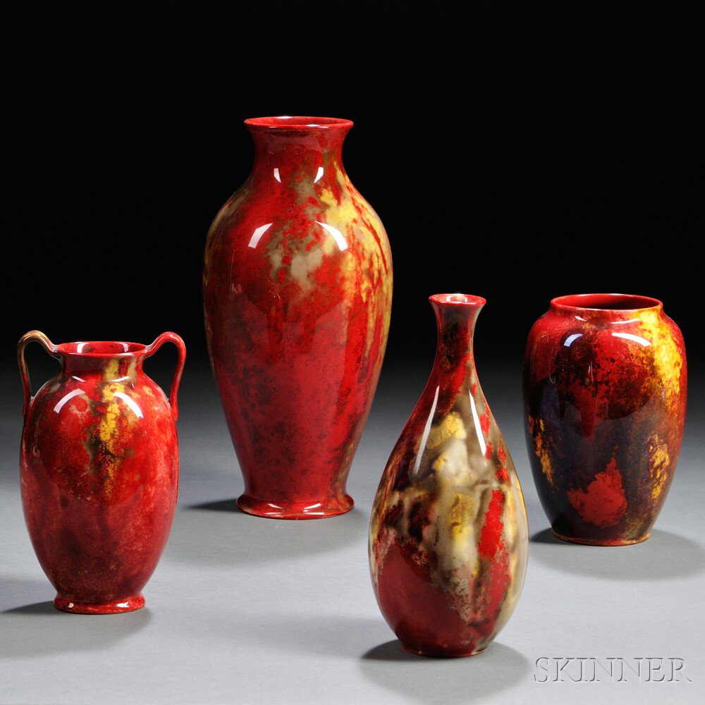 Four Royal Doulton Flambe Vases England 20th century two handled