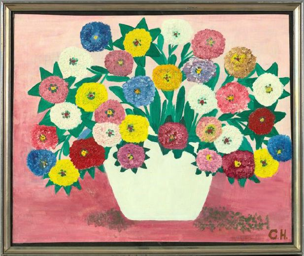 Manner of Clementine Hunter American Louisiana 1887 1988 Zinnias oil