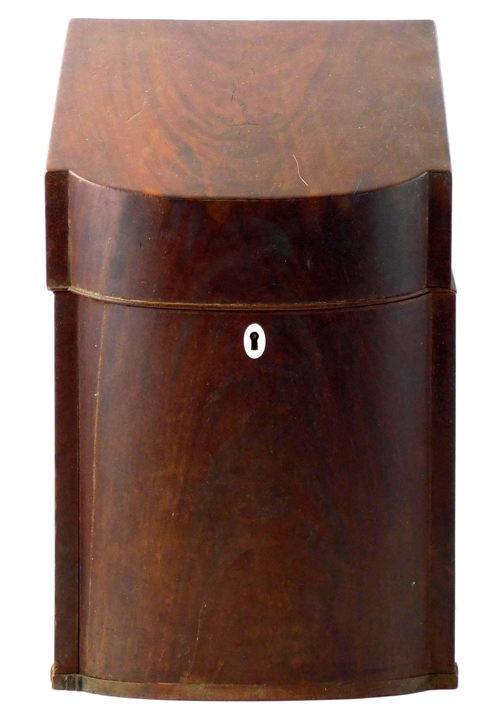 Knife box English c 1800 mahogany and mahogany veneer bow