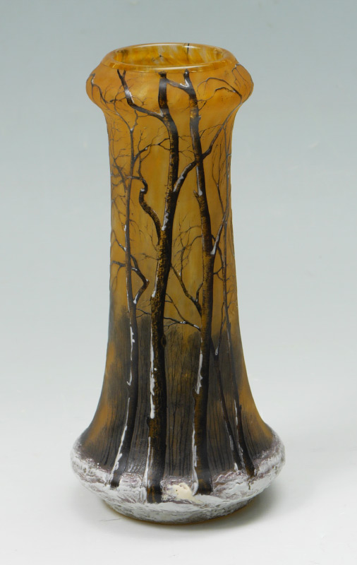 DAUM NANCY WINTER LANDSCAPE VASE Tapered vase with shouldered rim