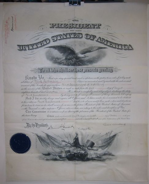 CLEVELAND GROVER Partly printed vellum Document Signed as President military