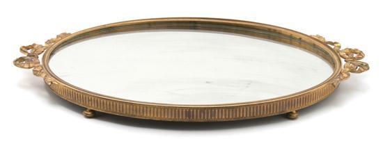 Gilt Bronze Table Plateau the oval mirrored plate set within
