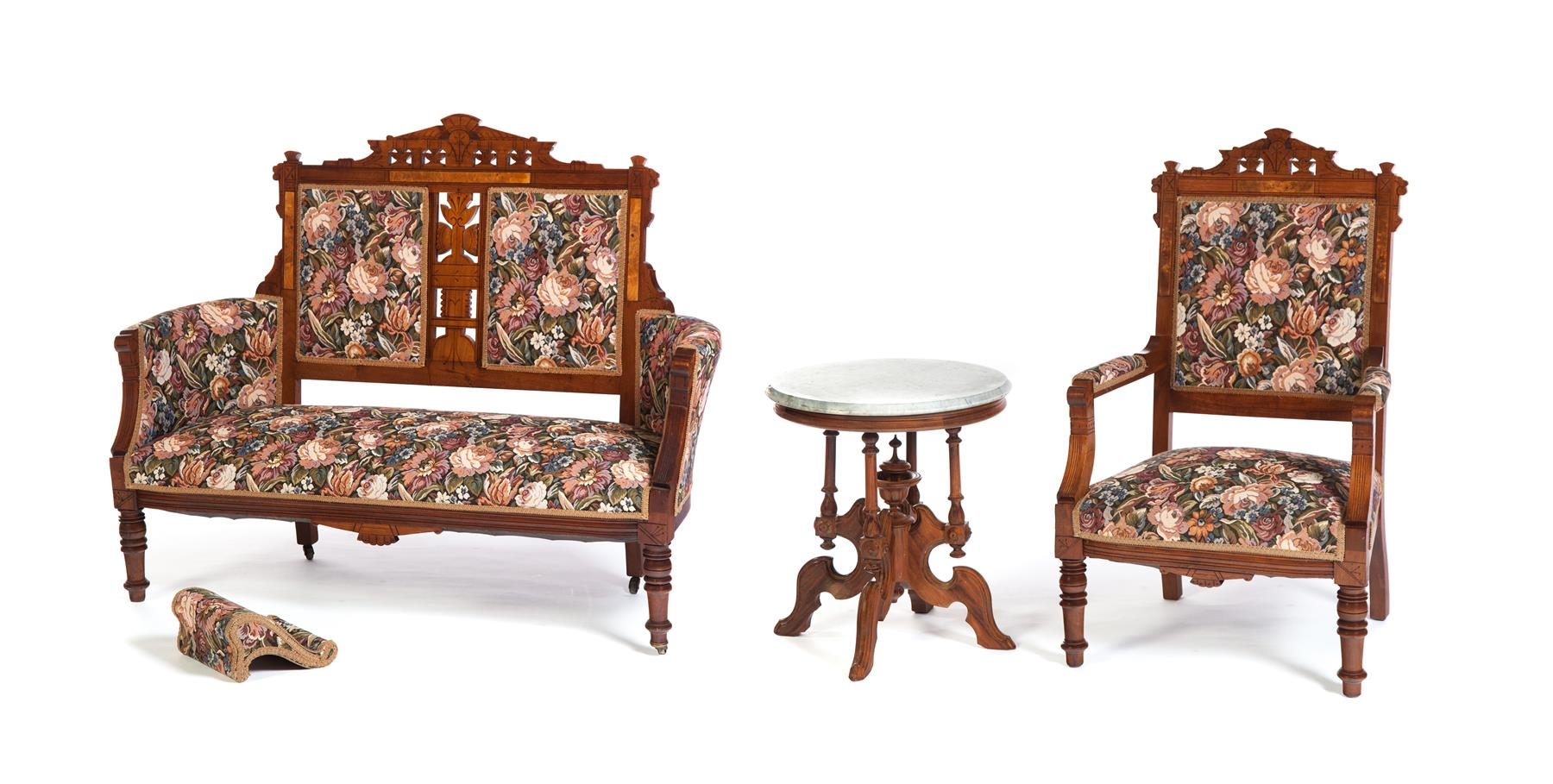 ASSEMBLED THREE PIECE VICTORIAN PARLOR SET American 4th quarter 19th
