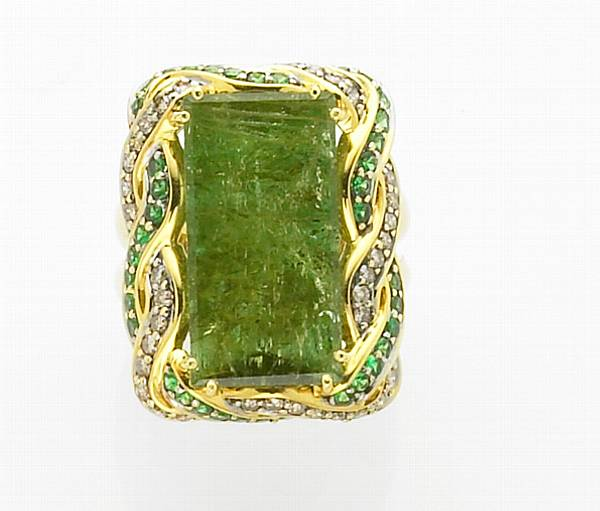 Green Tourmaline Tsavorite and Diamond Ring By Robert Wander for