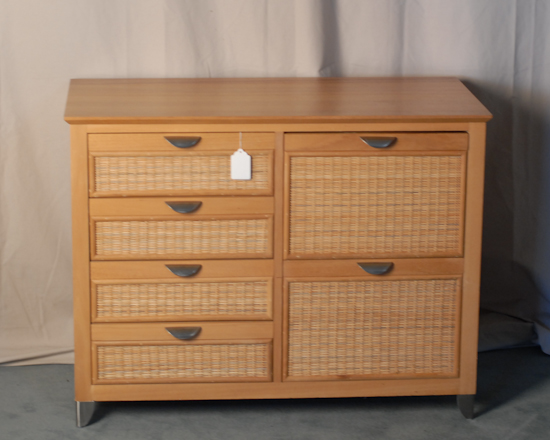 Wicker and Blonde Mahogany 6 Drawer Chest 30 high 39