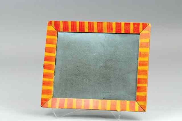 PAINTED FRAME MIRROR Wood frame done in red and yellow
