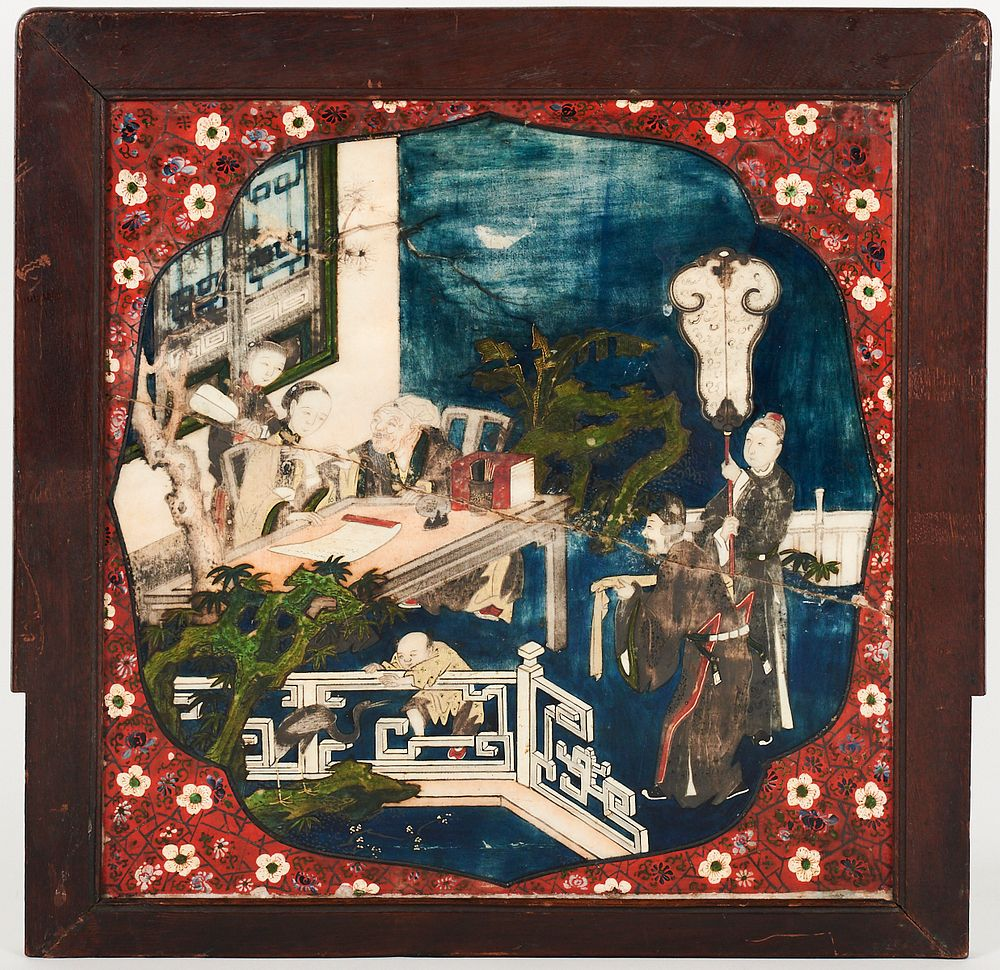 19th C Chinese Painted and Mounted Stone Plaque 19th century