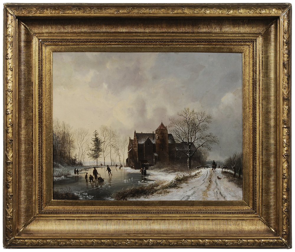 Follower of Barend Cornelius Koekkoek Dutch 1803 1862 Skaters on