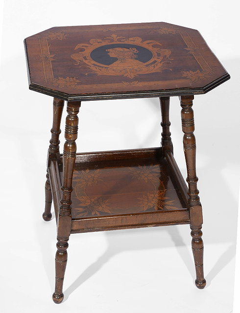 An Edwardian mahogany and inlaid two tier side tableinlaid with