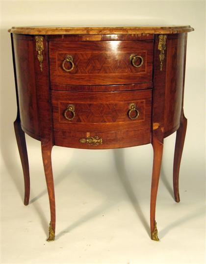 Pair of Transitional style gilt metal mounted parquetry commodes early