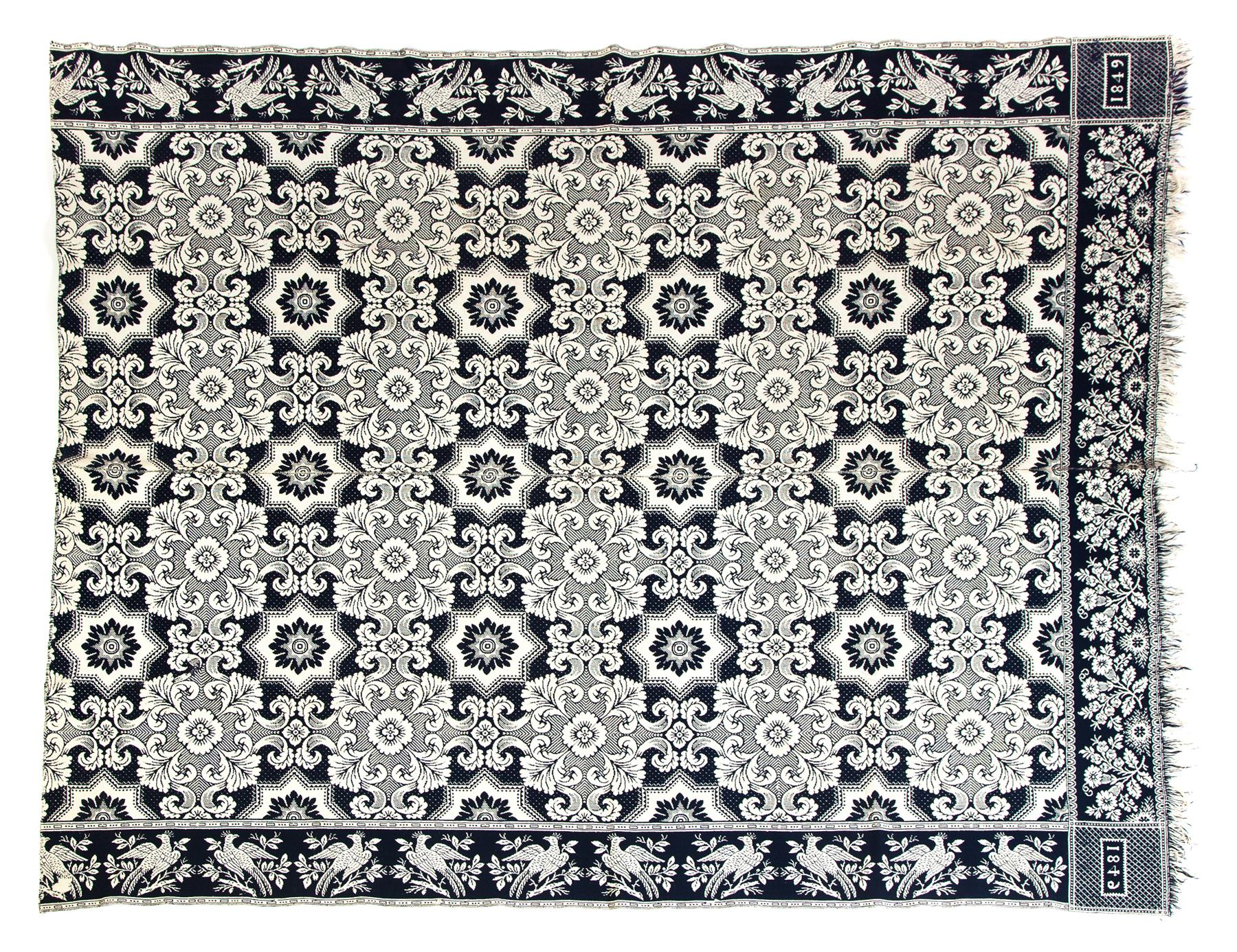 INDIANA JACQUARD COVERLET Union County dated 1849 wool and cotton