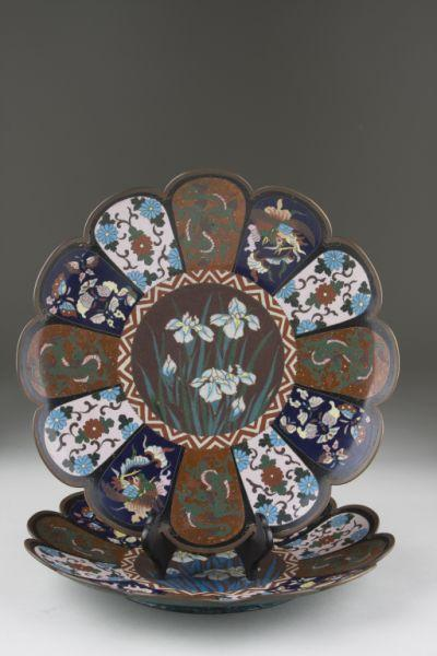 Pair of Japanese Cloisonne Chargers late 19th c each with