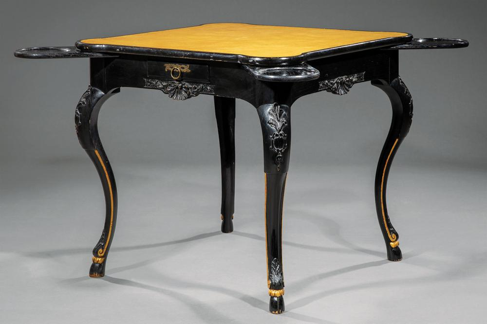 Georgian Style Black Lacquer and Gilt Games Table Baker Furniture