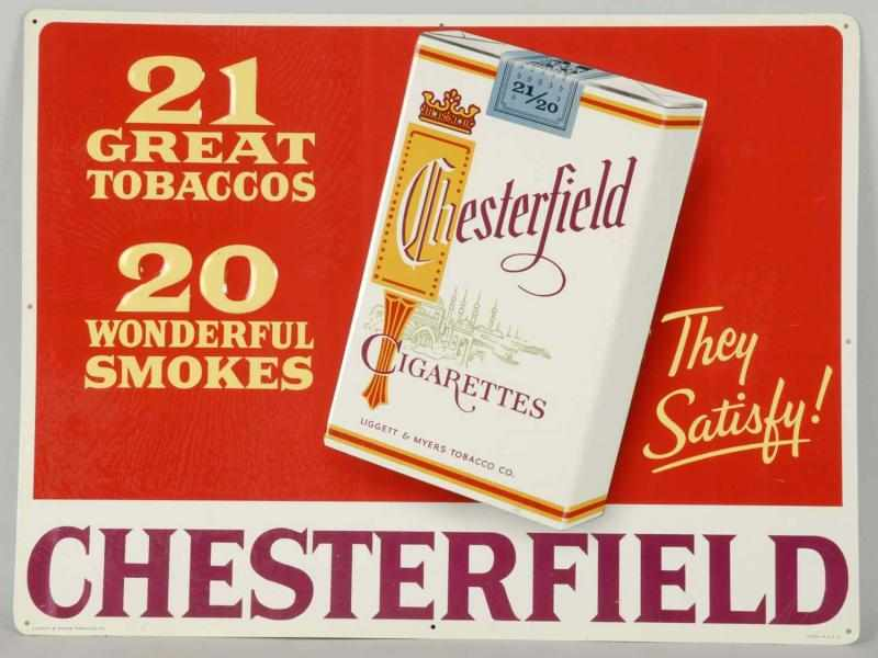 Embossed Tin Chesterfield Cigarettes Sign Description 1960s New old stock