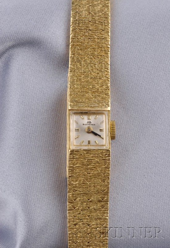 Lady s 18kt Gold Wristwatch Bucherer the silvertone metal dial