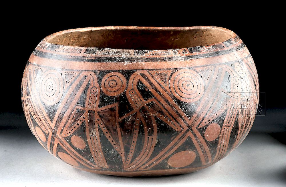 Large Paracas Gourd Vessel w Pyro Engraved Motifs Pre Columbian