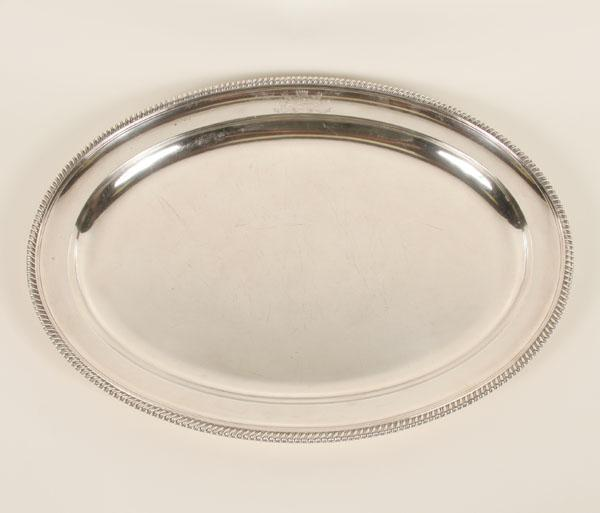 George III sterling silver serving tray of oval form with