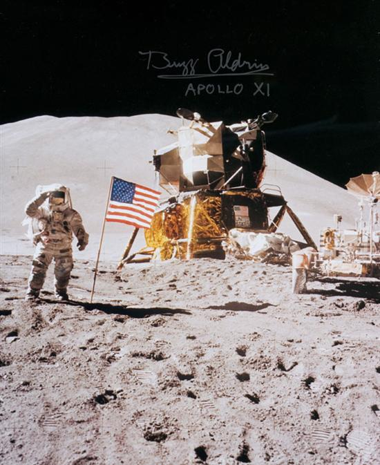 Astronaut Buzz Aldrin Signed poster showing an astronaut presumably one