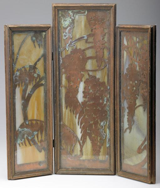 ARTS AND CRAFTS Three panel table top screen with branches