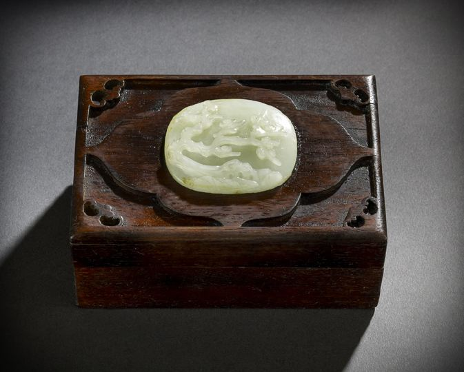 Chinese Jade and Rosewood Storage Box the rectangular lidded box