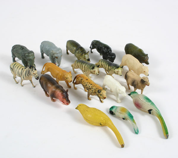 Celluloid animals and exotics some with German ink stamps longest