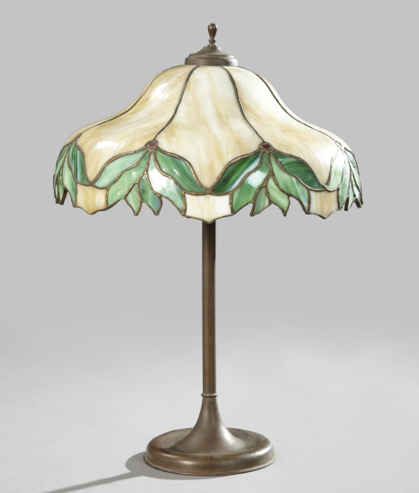 American Arts And Crafts Patinated Copper and Leaded Glass Parlor
